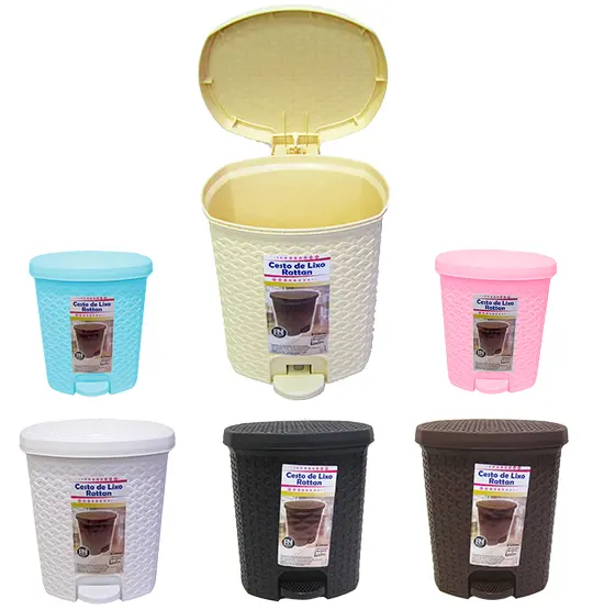 LIXEIRA COM PEDAL DE PLASTICO OVAL RATTAN COLORS 6L