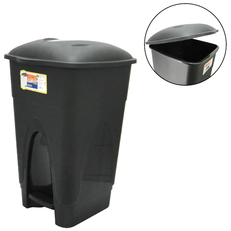 LIXEIRA COM PEDAL DE PLASTICO QUADRADA COM TAMPA PRETA 65L