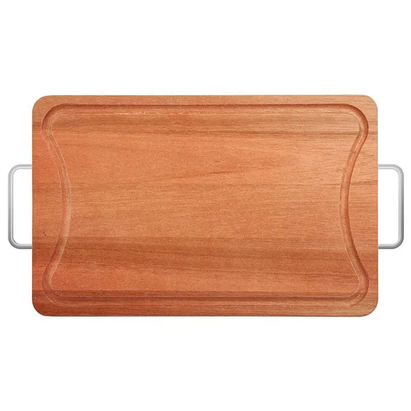 PRANCHA / TABUA DE CORTE DE MADEIRA PARA CHURRASCO / CARNE COM ALCA DE METAL 39X25CM