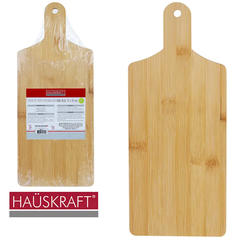 TABUA DE CORTE DE MADEIRA / BAMBU MULTIUSO RETANGULAR COM PEGADOR HAUSKRAFT 37X15CM