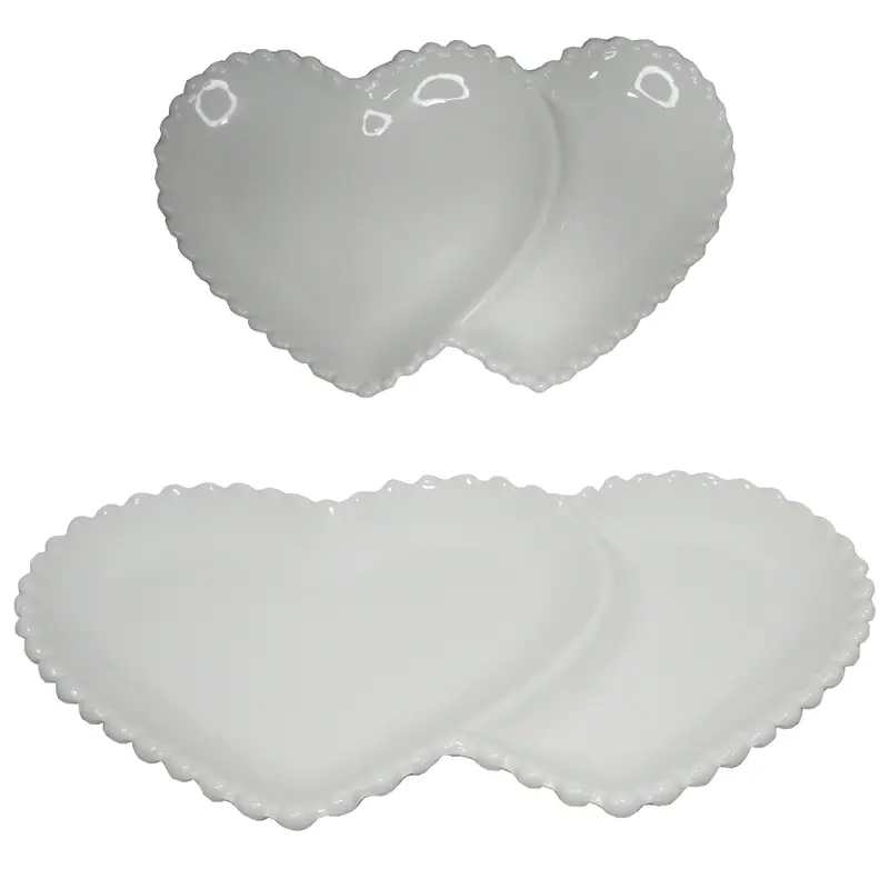 PETISQUEIRA CORACAO DE PORCELANA COM 2 DIVISORIAS PEROLA 30,5X18,5CM