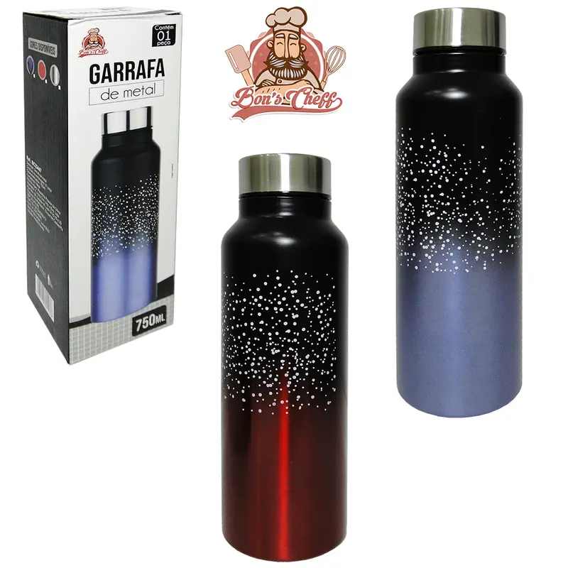 GARRAFA TERMICA DE INOX COM TAMPA COLORS DEGRADE 750ML