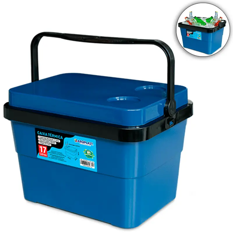 CAIXA TERMICA DE PLASTICO AZUL 17L 39,5X29,1X28CM