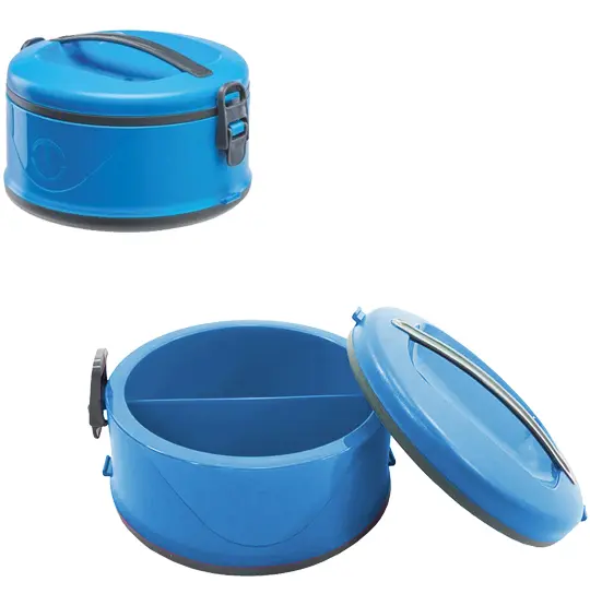 MARMITA TERMICA DE PLASTICO COM 2 DIVISORIAS E TRAVA LATERAL AZUL 1,5L