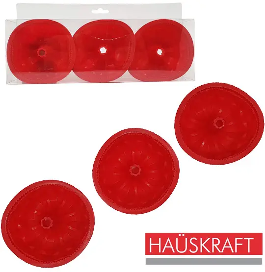 FORMA DE SILICONE MINI REDONDA VERMELHA HAUSKRAFT COM 3 PECAS 4,8X10,8CM DE Ø