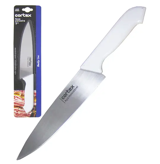 FACA DE CARNE / PEIXEIRA DE INOX 7'' CABO PLASTICO BRANCO DAILY USE