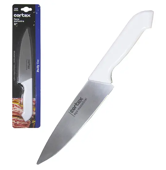 FACA DE CARNE / PEIXEIRA DE INOX 6'' CABO PLASTICO BRANCO DAILY USE