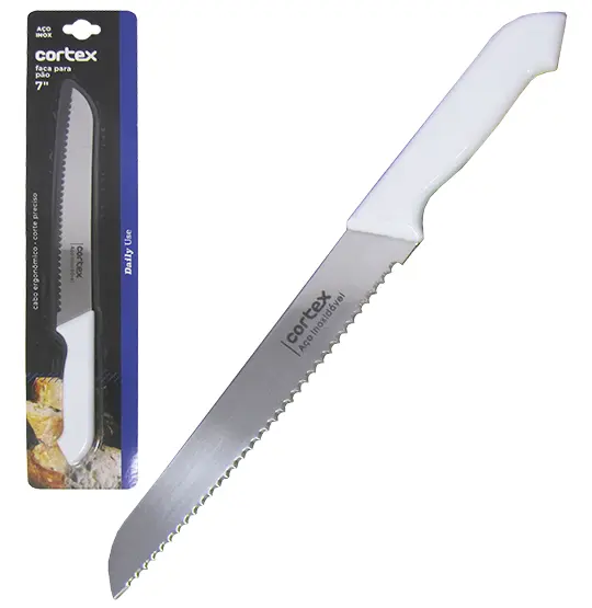 FACA DE PAO DE INOX 7'' CABO PLASTICO BRANCO DAILY USE
