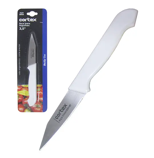 FACA DE LEGUMES DE INOX 3,5'' CABO PLASTICO BRANCO DAILY USE