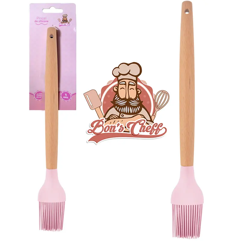 PINCEL CULINARIO DE SILICONE ROSA CABO MADEIRA BONS CHEFF 27X3,5CM NA CARTELA