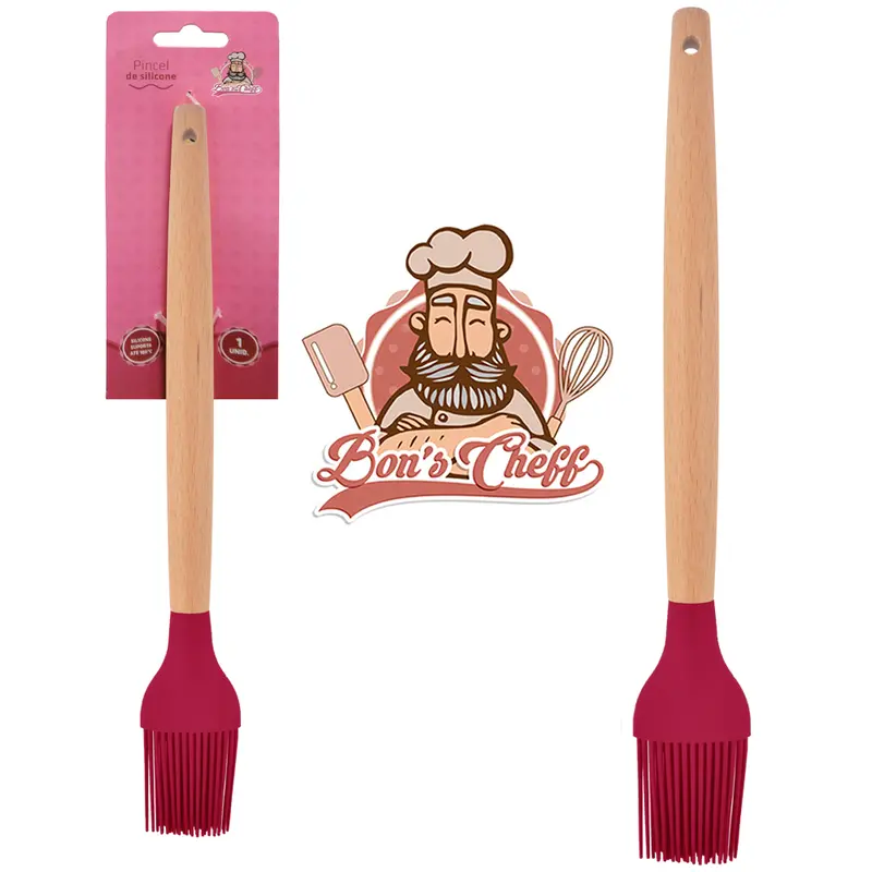 PINCEL CULINARIO DE SILICONE VINHO CABO MADEIRA BONS CHEFF 27X3,5CM NA CARTELA