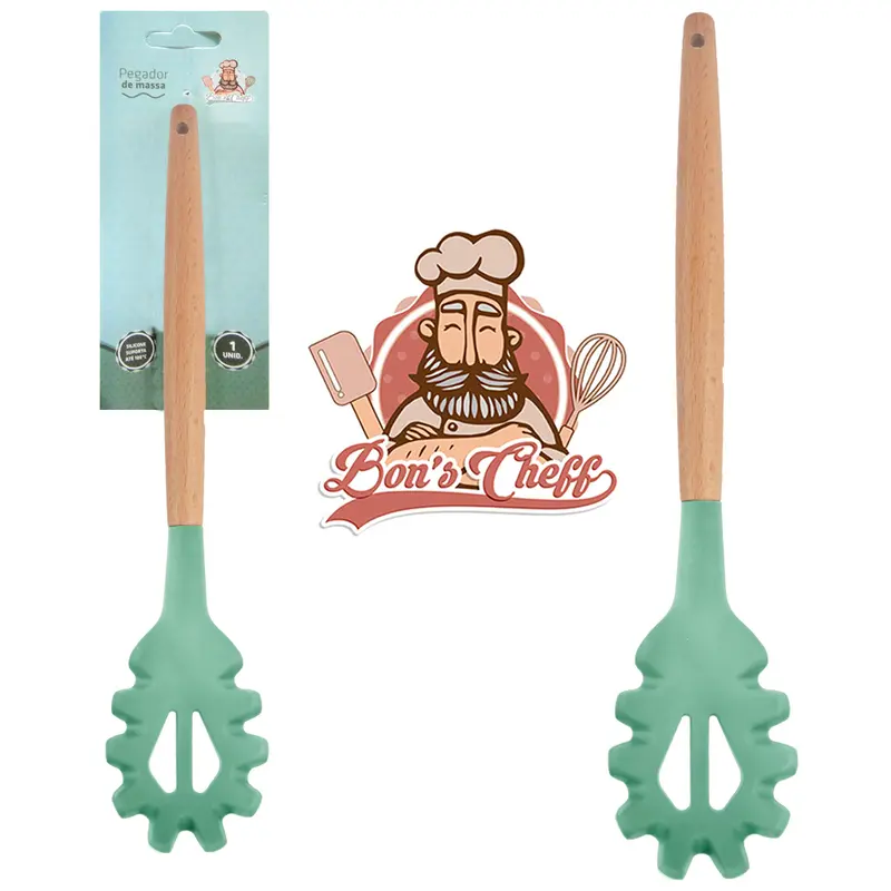 PEGADOR DE MASSAS DE SILICONE VERDE CABO MADEIRA BONS CHEFF 31X6,5CM NA CARTELA