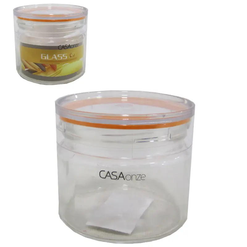 POTE DE VIDRO REDONDO COM TAMPA DE ACRILICO 320ML