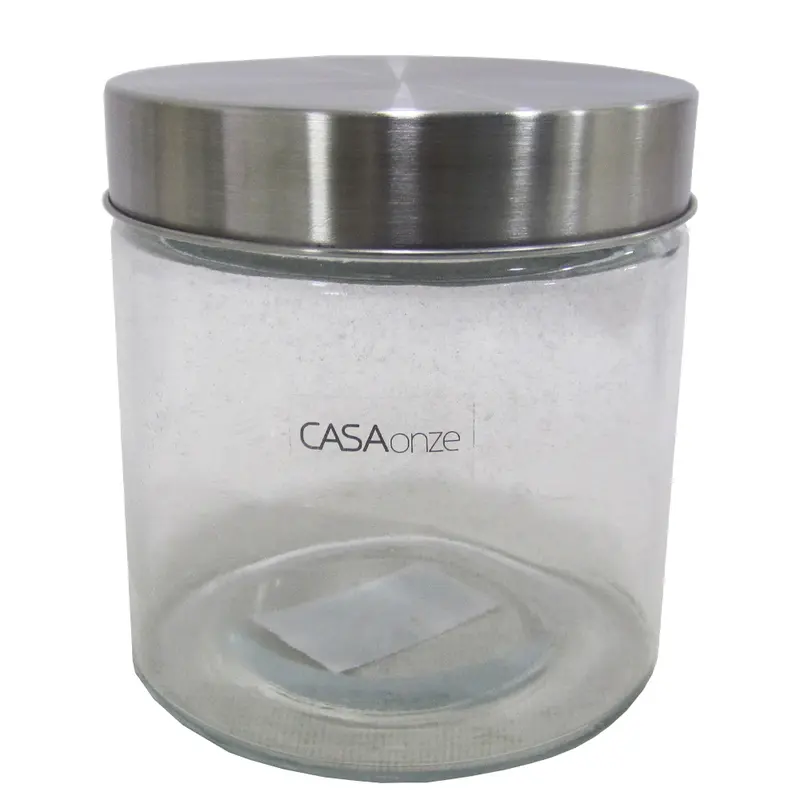 POTE DE VIDRO REDONDO COM TAMPA DE INOX 900ML