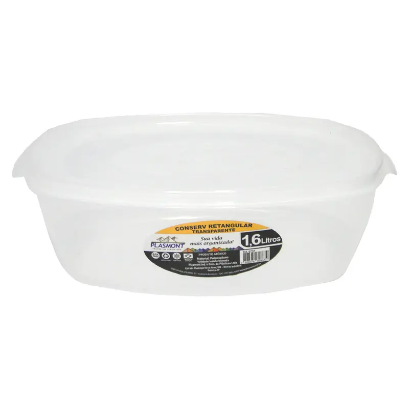 CONSERV DE PLASTICO RETANGULAR COM ALCA + TAMPA 1,6L