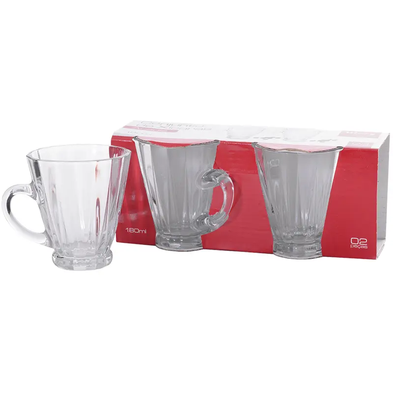 JOGO DE CANECA XICARA DE VIDRO PARA CAFE / CAPPUCCINO ACADIA COM 2 PECAS 180ML
