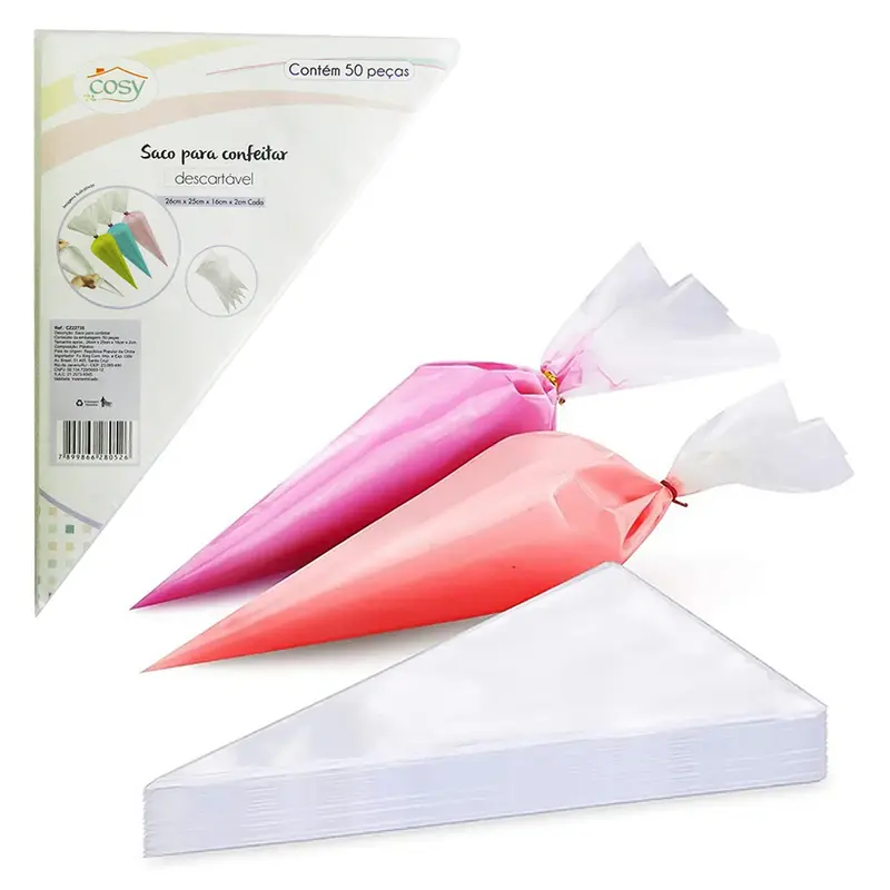 DECORADOR DE BOLO SACO DE PLASTICO PARA CONFEITAR COM 50 PECAS 26X16CM
