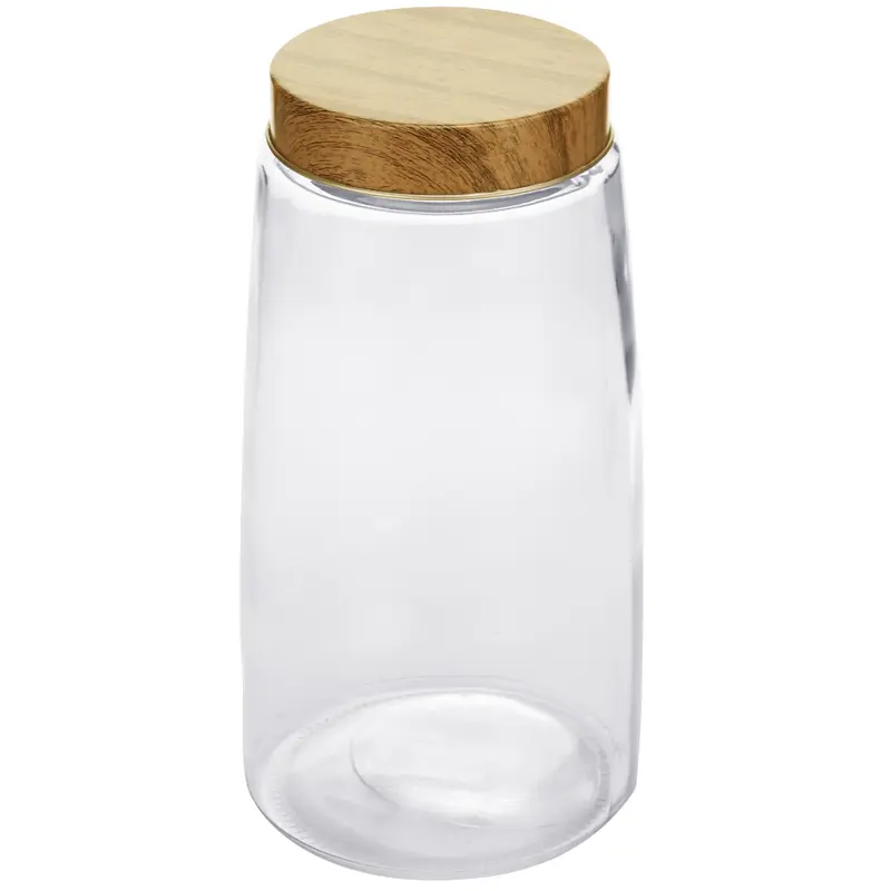 POTE DE VIDRO REDONDO COM TAMPA DE METAL TIPO MADEIRA 2,3L
