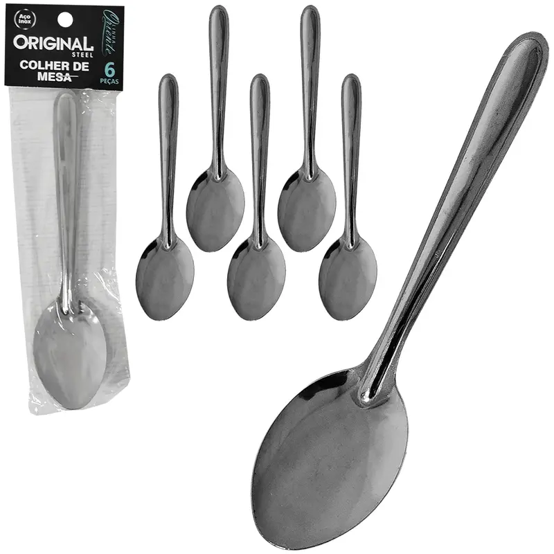 COLHER DE MESA DE INOX ORIENTE COM 6 PECAS 18CM