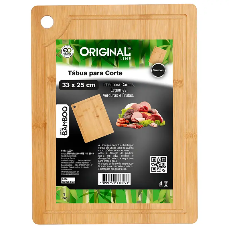 TABUA DE CORTE DE MADEIRA / BAMBU MULTIUSO RETANGULAR 33X25CM