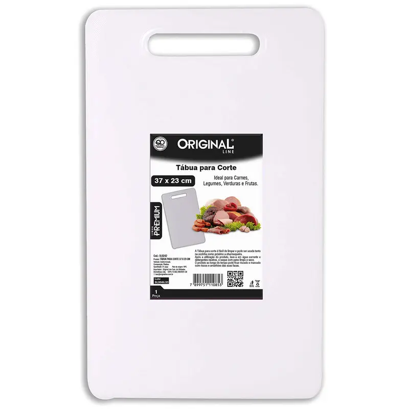 TABUA DE CORTE DE PLASTICO RETANGULAR BRANCO PREMIUM 37X23CM