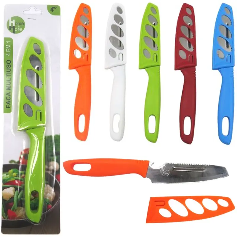 FACA DE LEGUMES DE INOX 4'' 4 EM 1 COM ABRIDOR DE GARRAFA + BAINHA E CABO PLASTICO