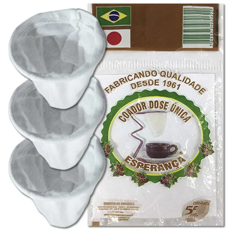 FILTRO / COADOR DE CAFE DE PANO FLANELADO DOSE UNICA COM 3 PECAS 6CM DE Ø