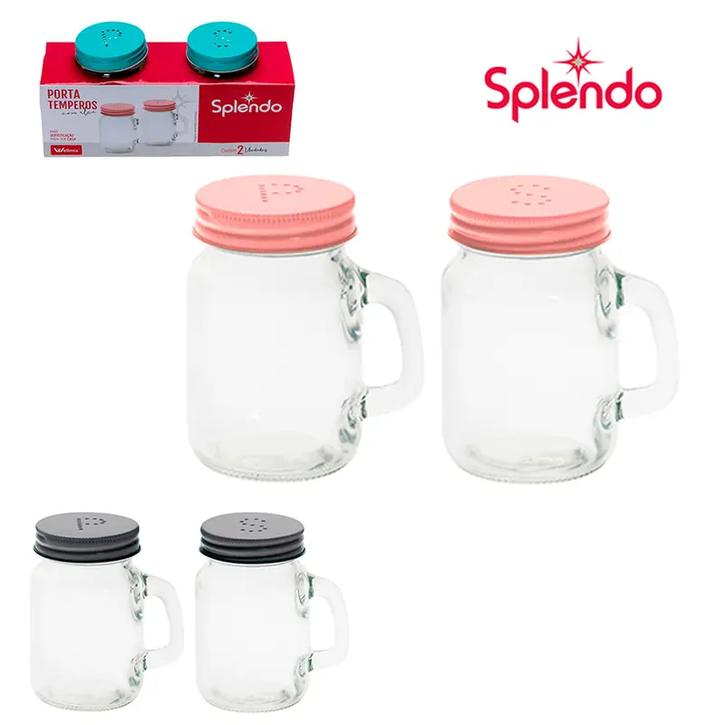 PORTA CONDIMENTO DE VIDRO COM ALCA 2 PECAS 120ML + TAMPA DE METAL COLORS