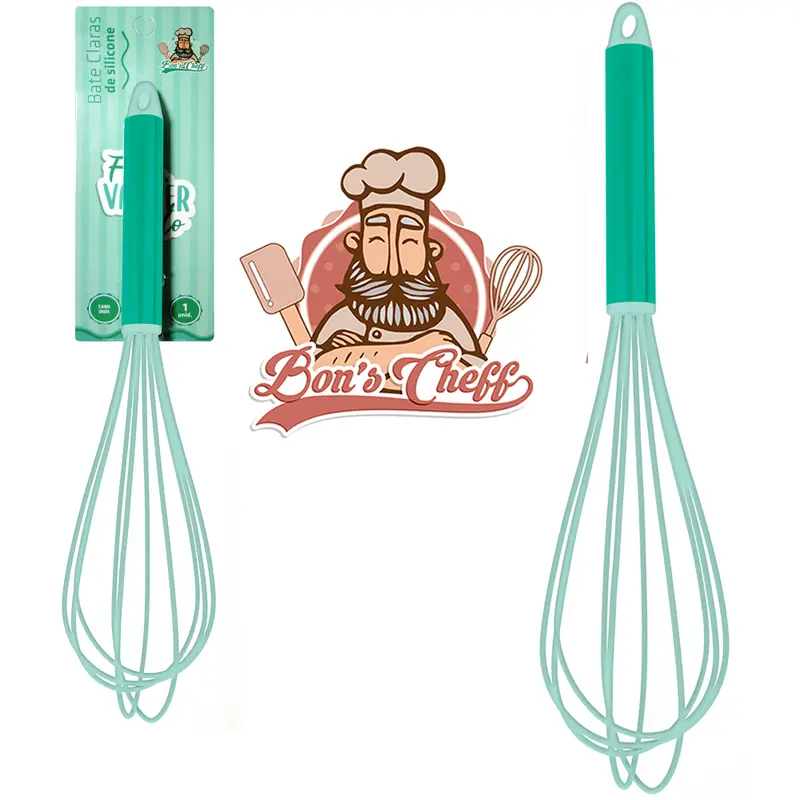 BATEDOR DE CLARA FOUET MANUAL DE SILICONE VERDE CABO INOX BONS CHEFF 29,5X7CM
