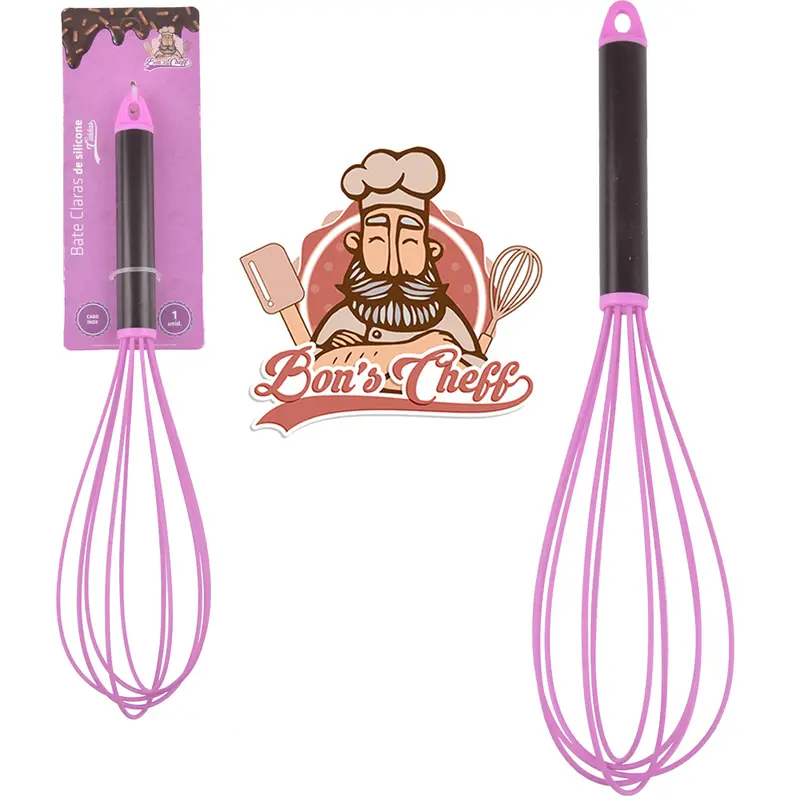 BATEDOR DE CLARA FOUET MANUAL DE SILICONE CALDAS BRIGADEIRO CABO INOX BONS CHEFF 29,5X7CM