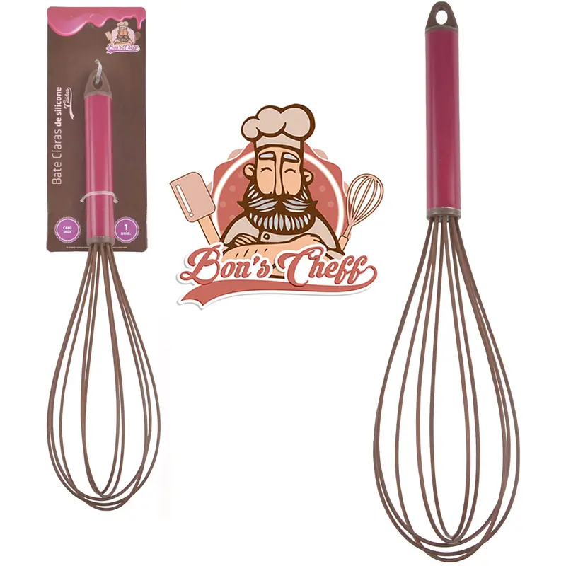 BATEDOR DE CLARA FOUET MANUAL DE SILICONE CALDAS MORANGO CABO INOX BONS CHEFF 29,5X7CM