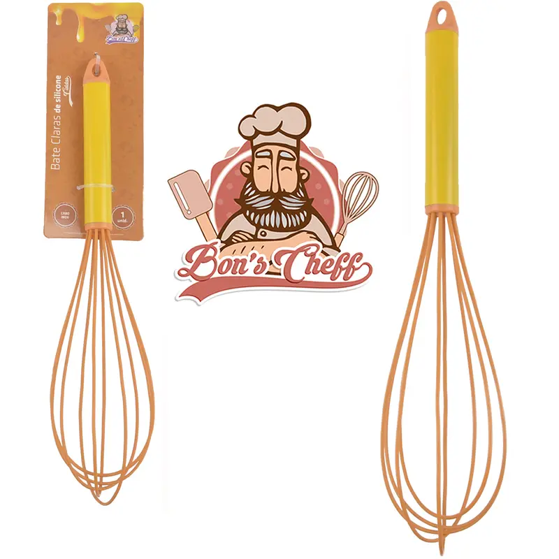 BATEDOR DE CLARA FOUET MANUAL DE SILICONE CALDAS CARAMELO CABO INOX BONS CHEFF 29,5X7CM