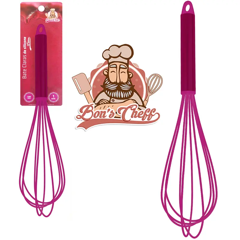 BATEDOR DE CLARA FOUET MANUAL DE SILICONE CALDAS AMORA CABO INOX BONS CHEFF 29,5X7CM