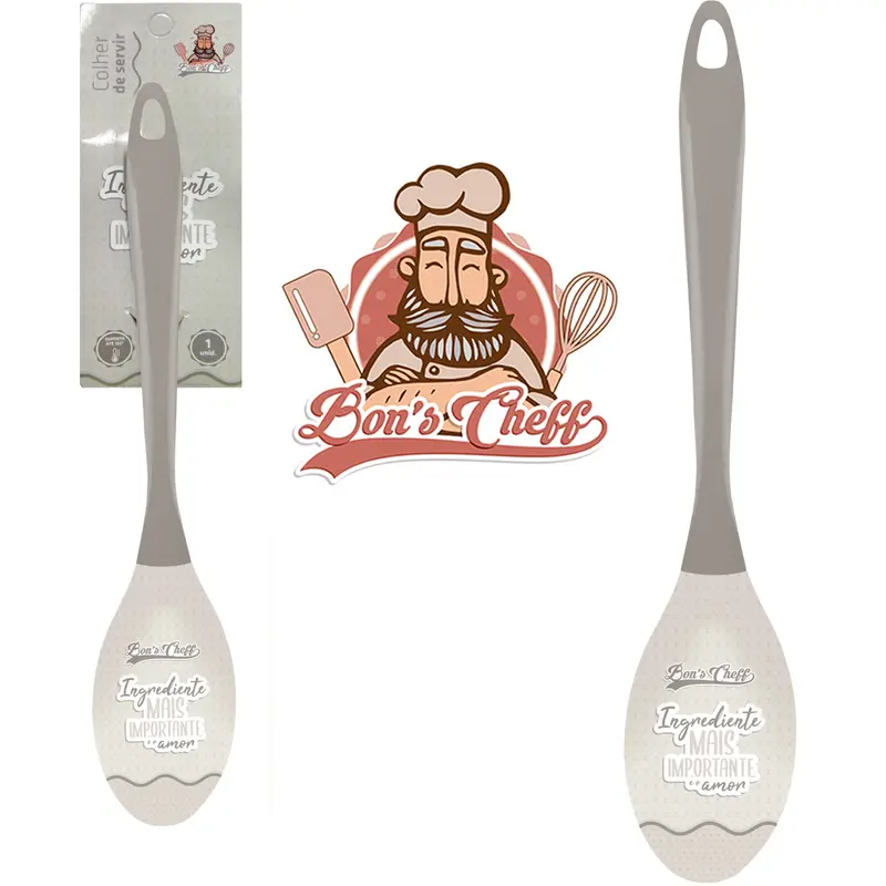 COLHER DE ARROZ DE SILICONE CINZA CABO ACRILICO BONS CHEFF 30,5X6CM