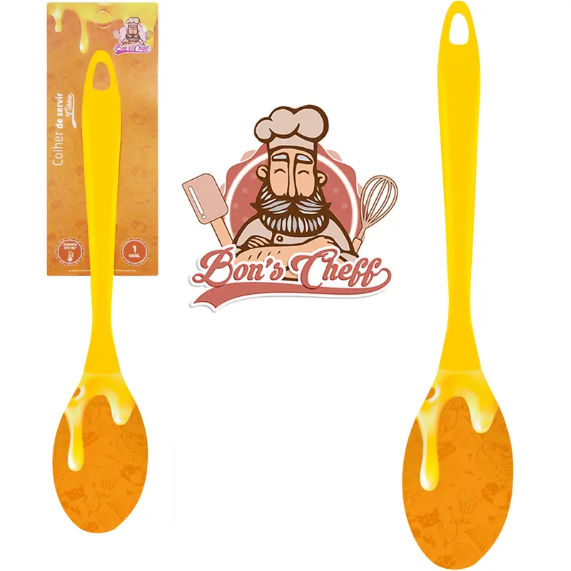 COLHER DE ARROZ DE SILICONE CALDAS CARAMELO CABO ACRILICO BONS CHEFF 30,5X6CM