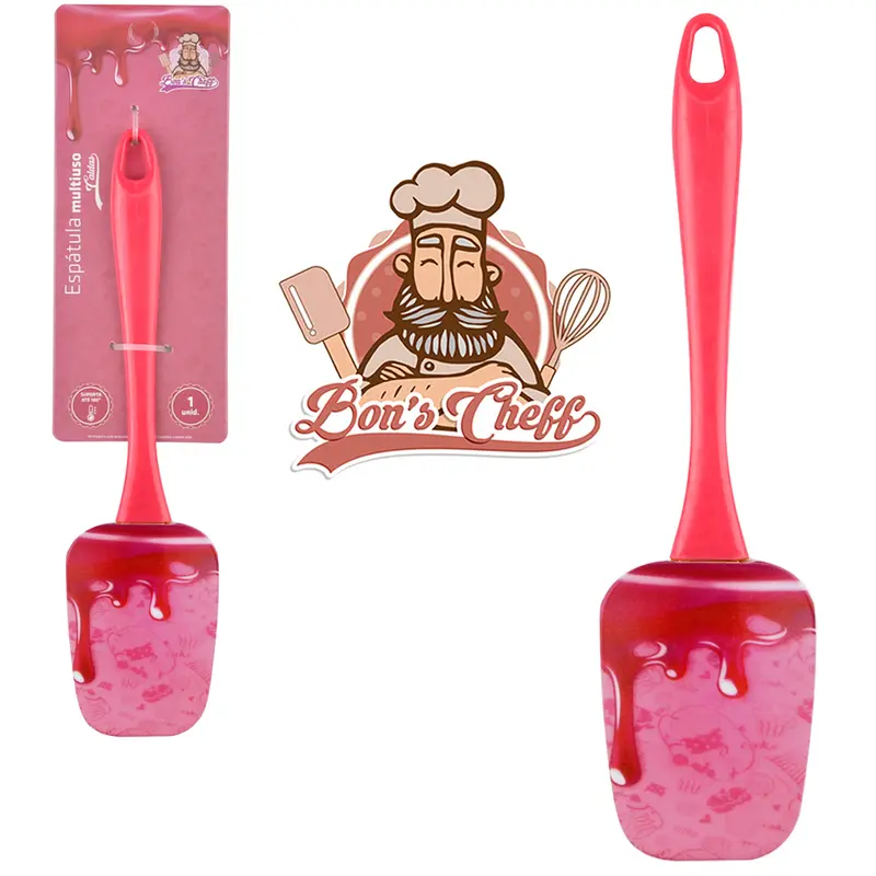 ESPATULA MULTIUSO DE SILICONE CALDAS CEREJA CABO ACRILICO BONS CHEFF 24X6CM