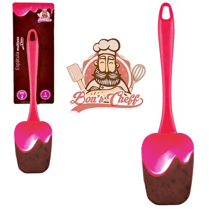 ESPATULA MULTIUSO DE SILICONE CALDAS MORANGO CABO ACRILICO BONS CHEFF 24X6CM
