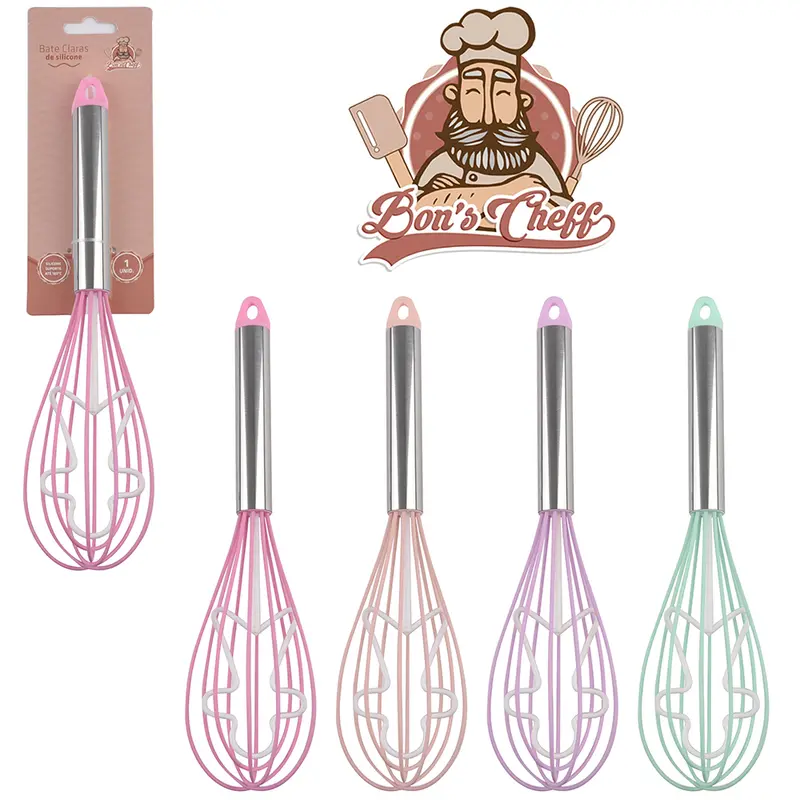 BATEDOR DE CLARA FOUET MANUAL DE SILICONE BONECO CABO INOX BONS CHEFF 26X7CM