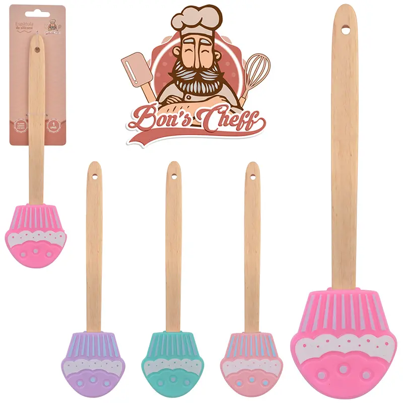 ESPATULA DE SILICONE MODELO CUPCAKE CABO MADEIRA BONS CHEFF 28,5X7,5CM