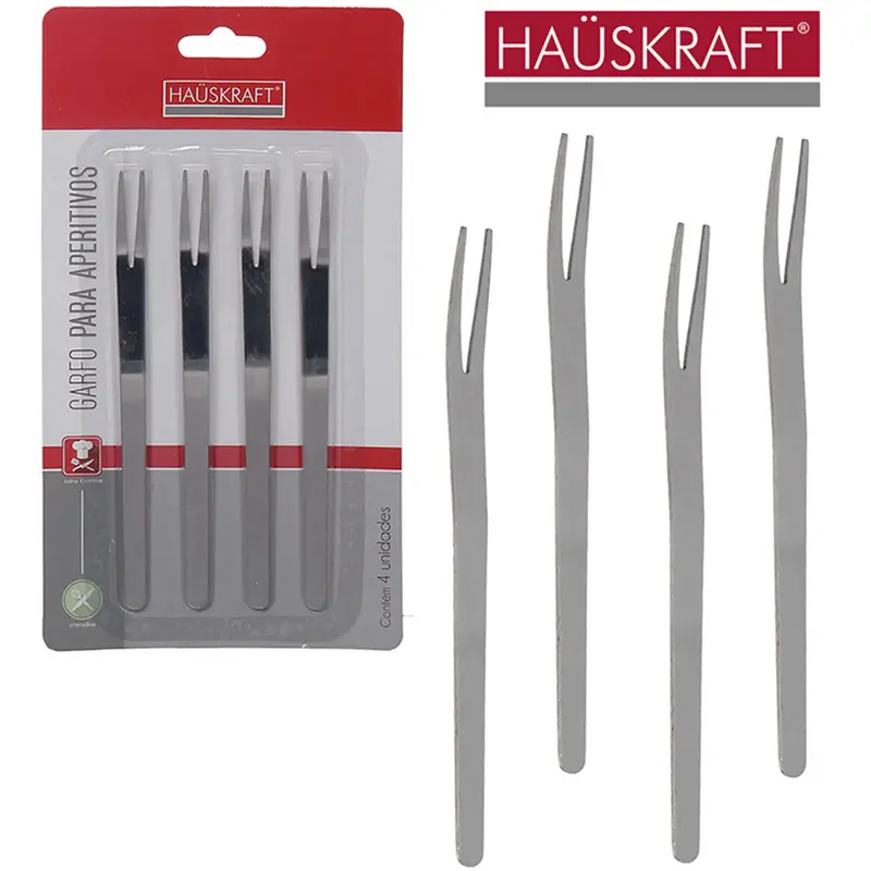 GARFO / GARFINHO DE INOX PARA FRUTAS E PETISCOS HAUSKRAFT COM 4 PECAS 13,5CM