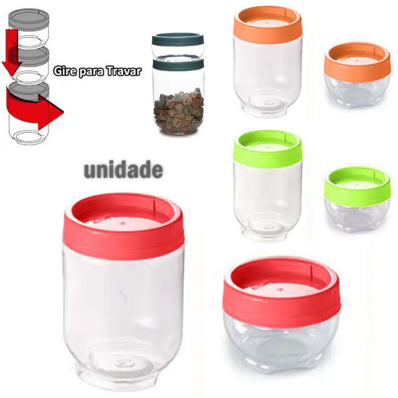 POTE DE PLASTICO REDONDO EMPILHAVEL GIRE E TRAVE COM TAMPA 380/155ML
