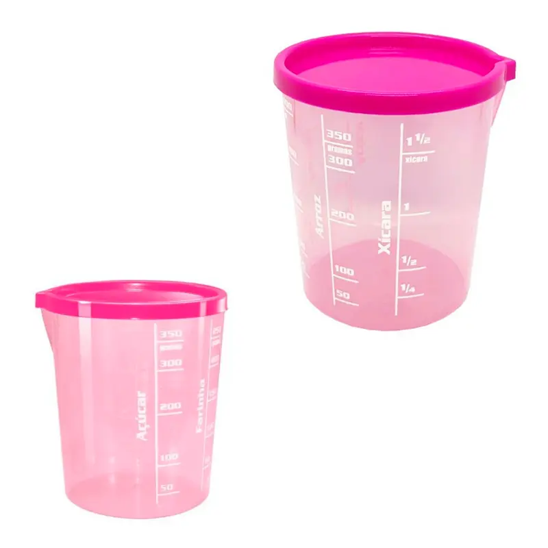 COPO DE MEDIDA / DOSADOR GRADUADO DE PLASTICO COM BICO + TAMPA ROSA DONA COTTA 400ML