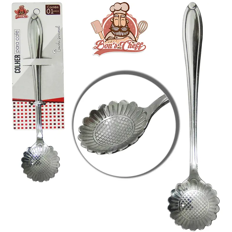 COLHER DE CAFE DE INOX FLOR 13CM BONS CHEFF NA CARTELA