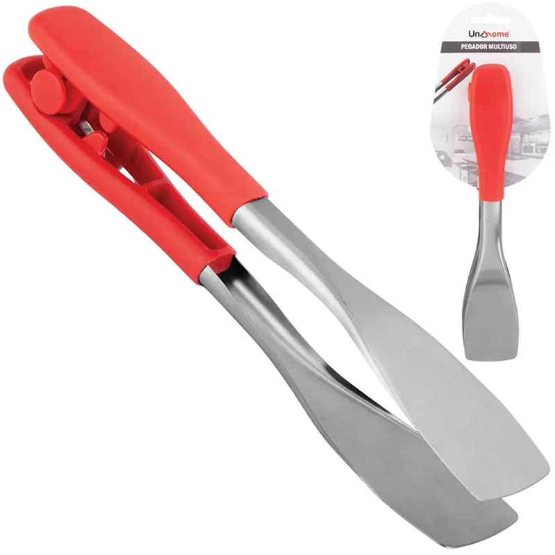 PEGADOR MULTIUSO DE INOX CABO PLASTICO VERMELHO 23,5X4CM