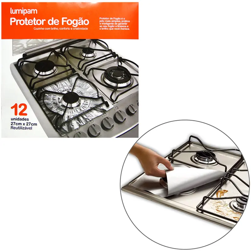 PROTETOR DE FOGAO REUTILIZAVEL COM 12 PECAS 27X27CM