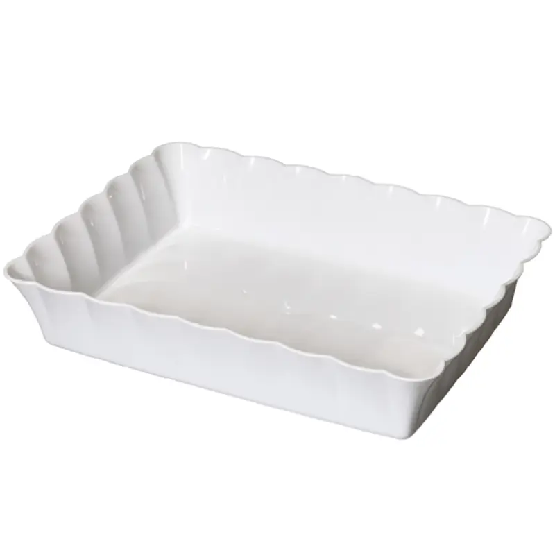 TRAVESSA DE PLASTICO RETANGULAR CANELATTA LE CHEF BRANCA 1420ML 22X14X6,5CM