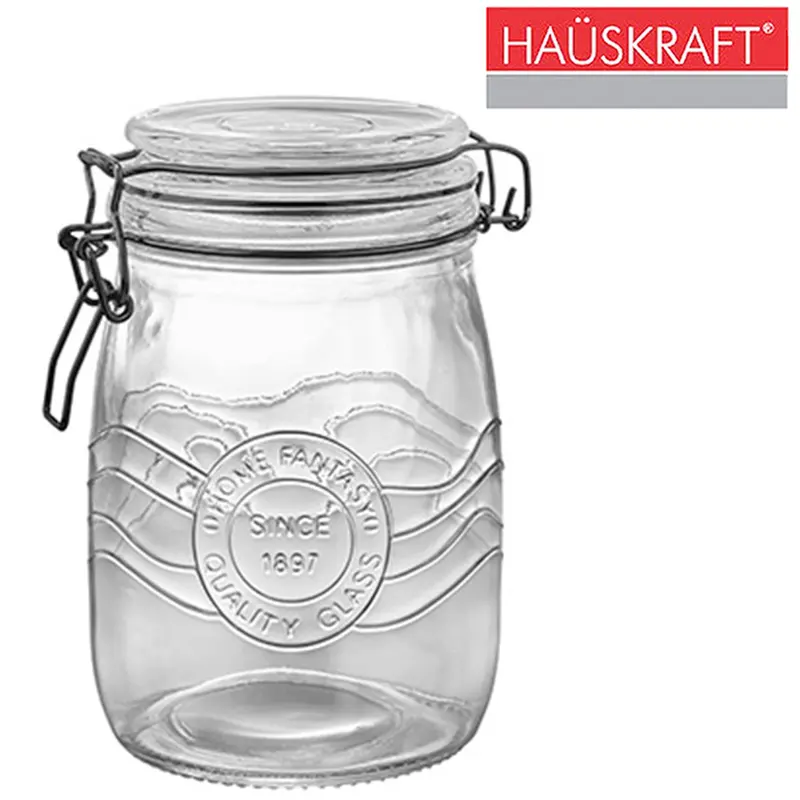 POTE DE VIDRO REDONDO HOME FANTASY COM TAMPA HERMETICA DE VIDRO E FECHO BLACK HAUSKRAFT 1L