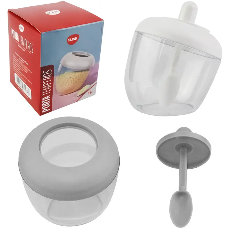 ACUCAREIRO / PORTA CONDIMENTO DE ACRILICO COM TAMPA + COLHER DE PLASTICO COLORS 200ML