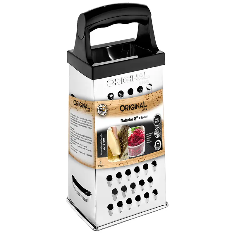 RALADOR DE INOX 4 FACES COM PEGADOR DE PLASTICO 8'' 20,5CM
