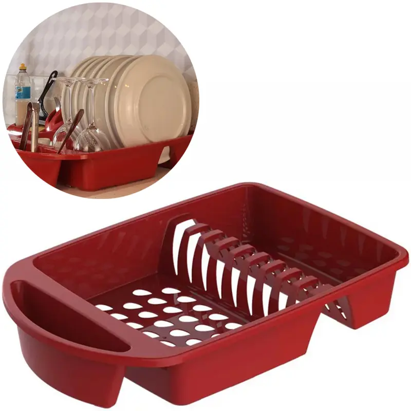 ESCORREDOR SECADOR DE PRATOS DE PLASTICO VERMELHO 46X31,5X8,5CM